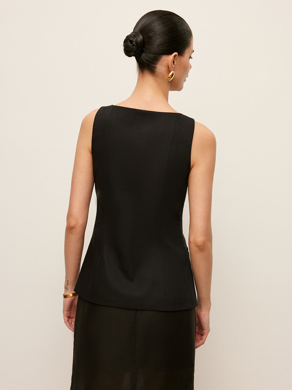 Pamuk Ve Keten Düğmeli Ön Yelek Kemersiz