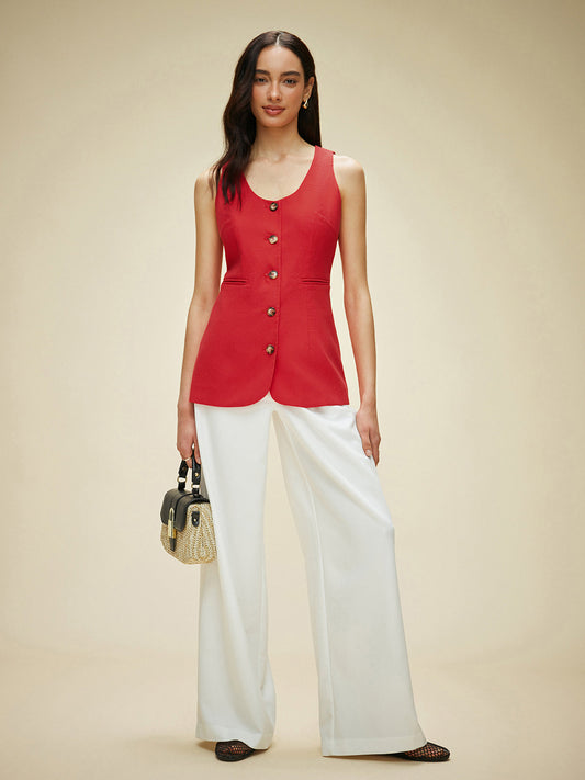 Pamuk Ve Keten Cepli Düğmeli Yelek