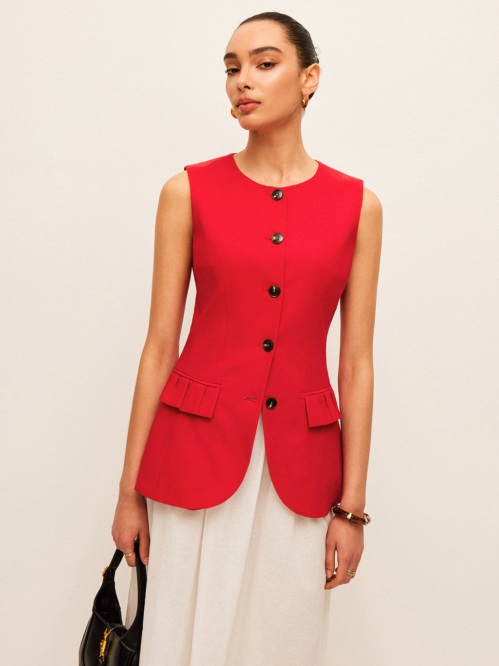 Pamuklu Ve Keten Düğmeli Yelek