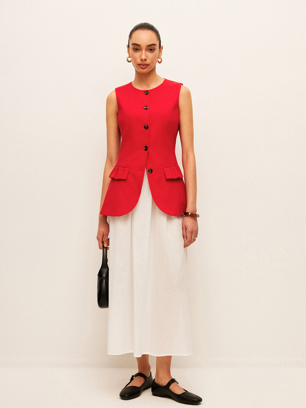 Pamuklu Ve Keten Düğmeli Yelek