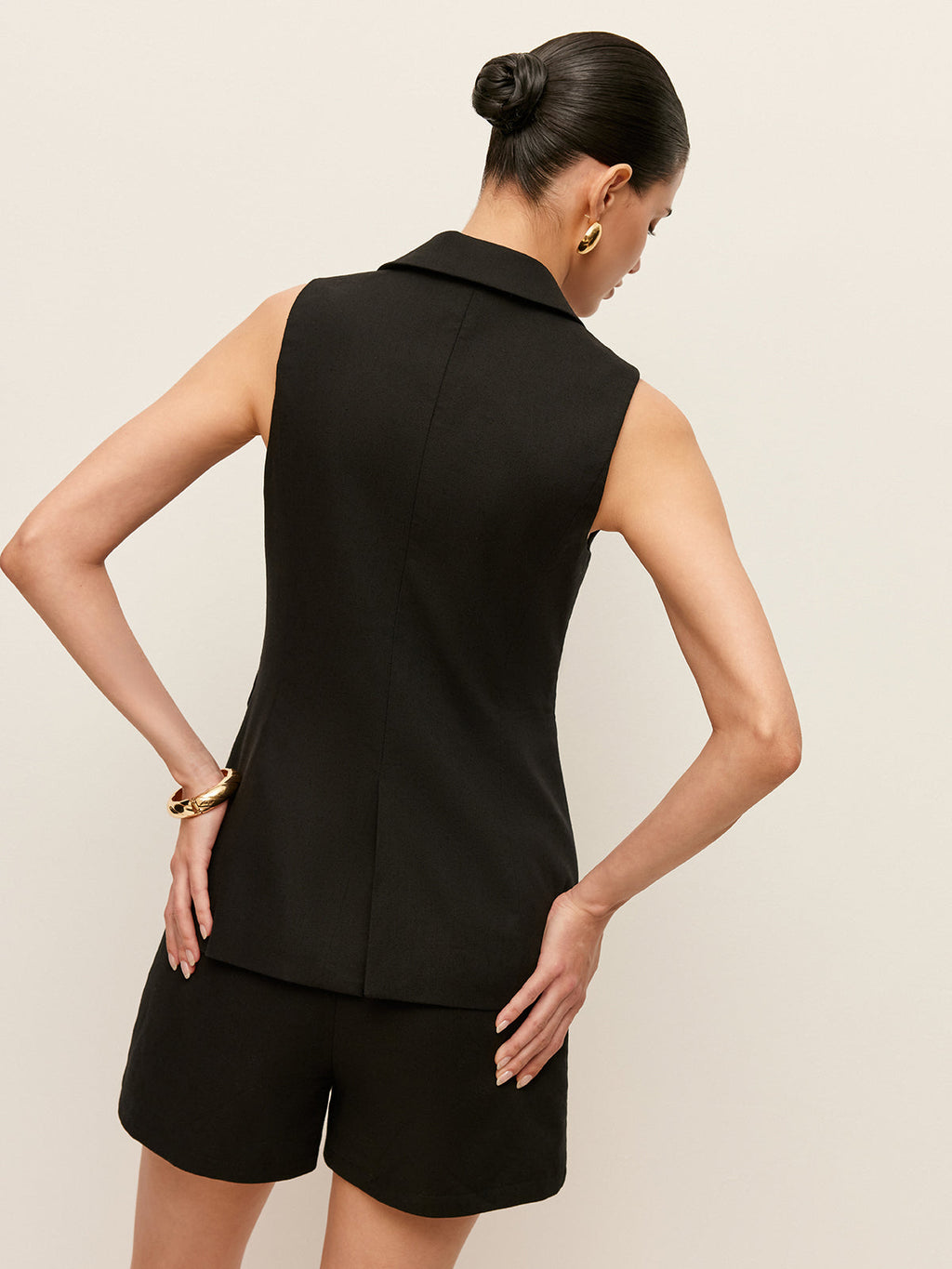 Pamuk & Keten Düğme Detaylı Cepli Yelek