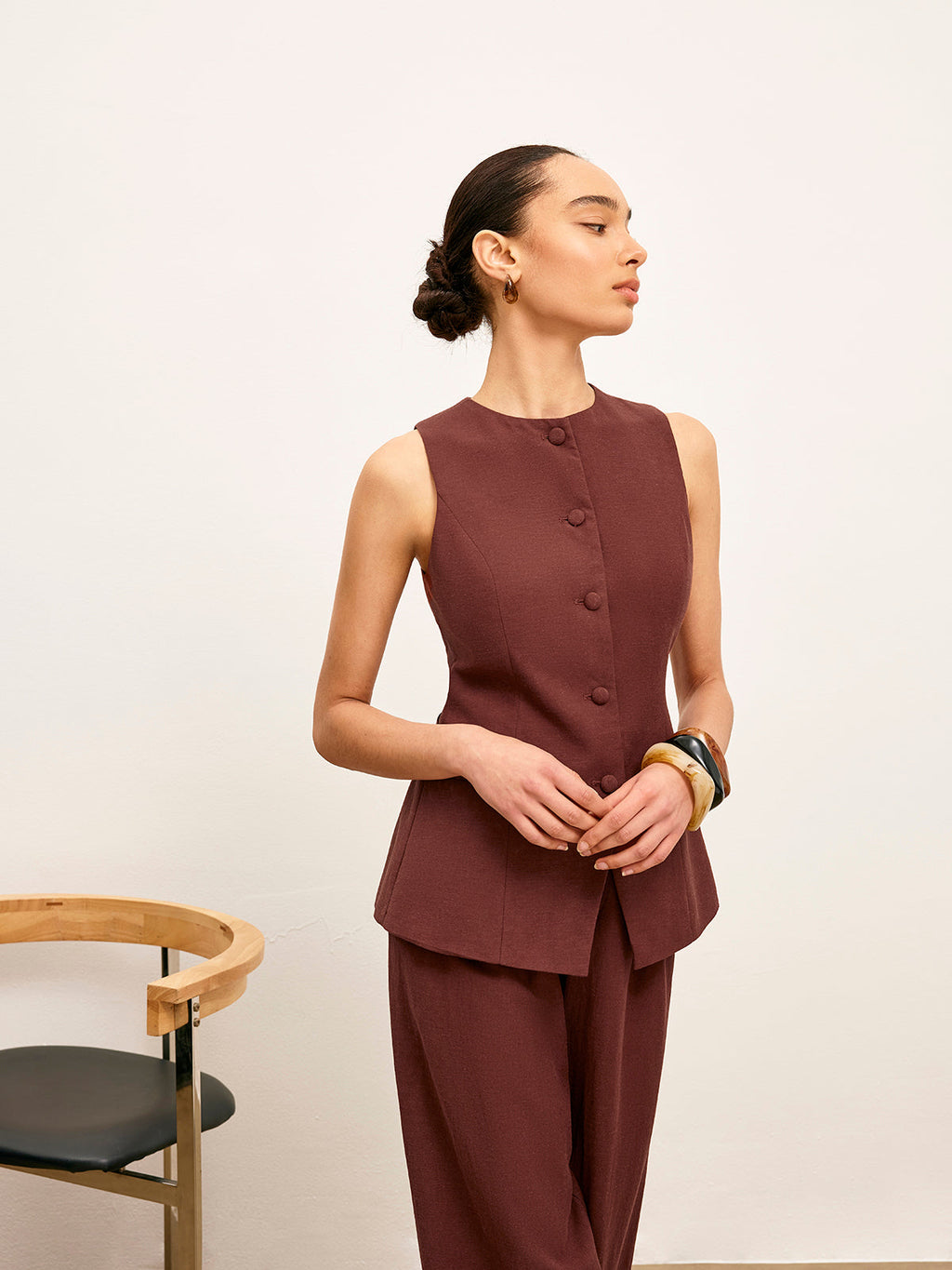 Cep Detaylı Düğmeli Yelek