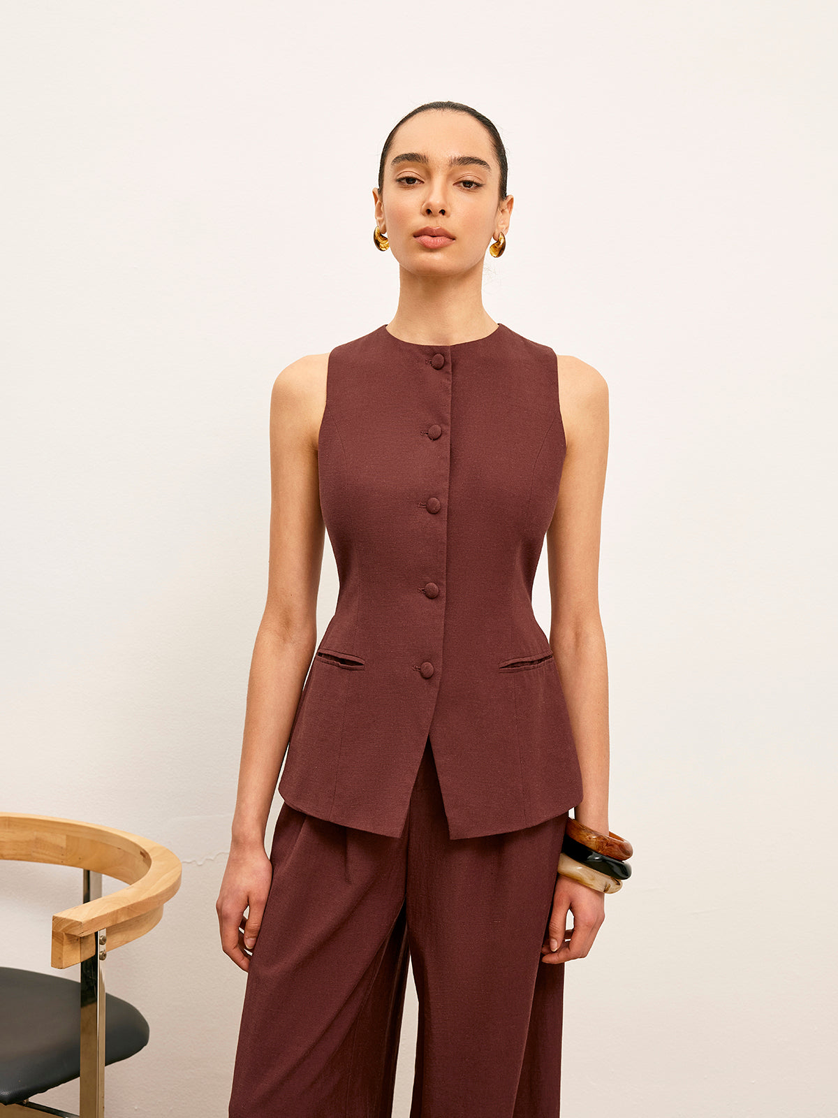 Cep Detaylı Düğmeli Yelek