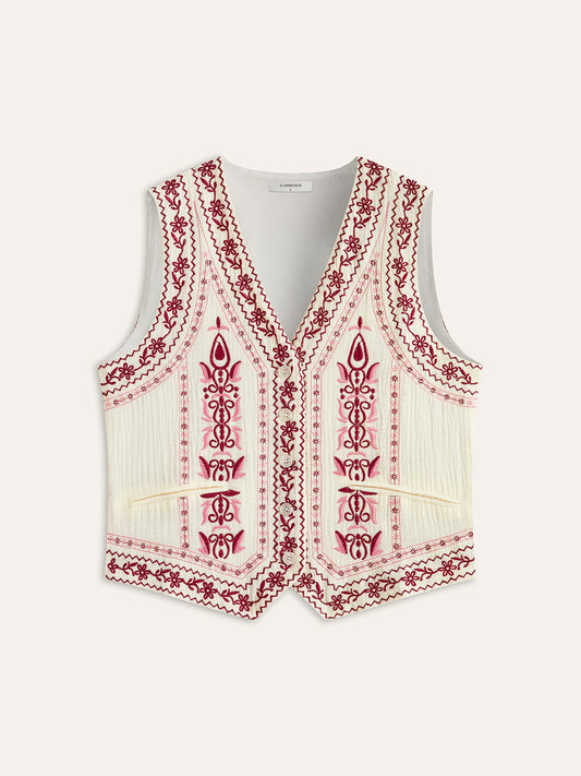 Boho Desenli Yelek Kemerli Sırt