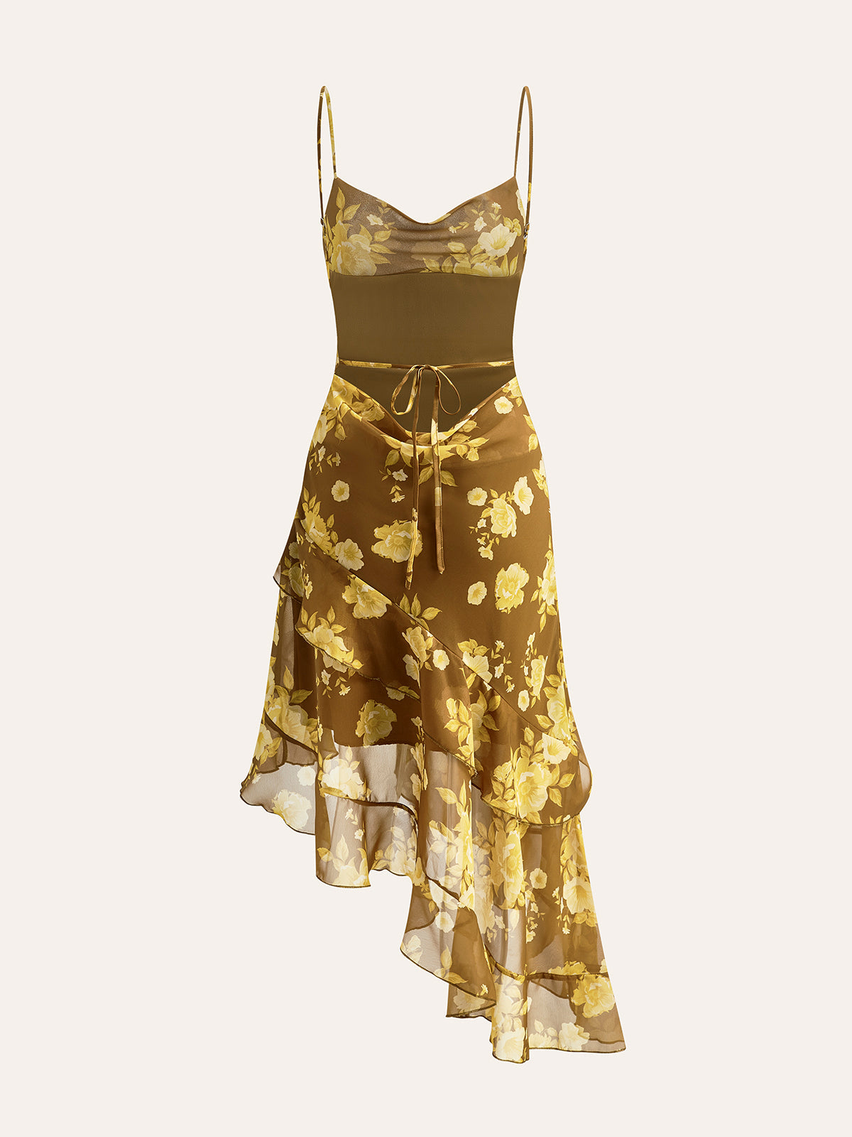 Çiçekli Fırfırlı Arkadan Bağlamalı Cami Elbisesi