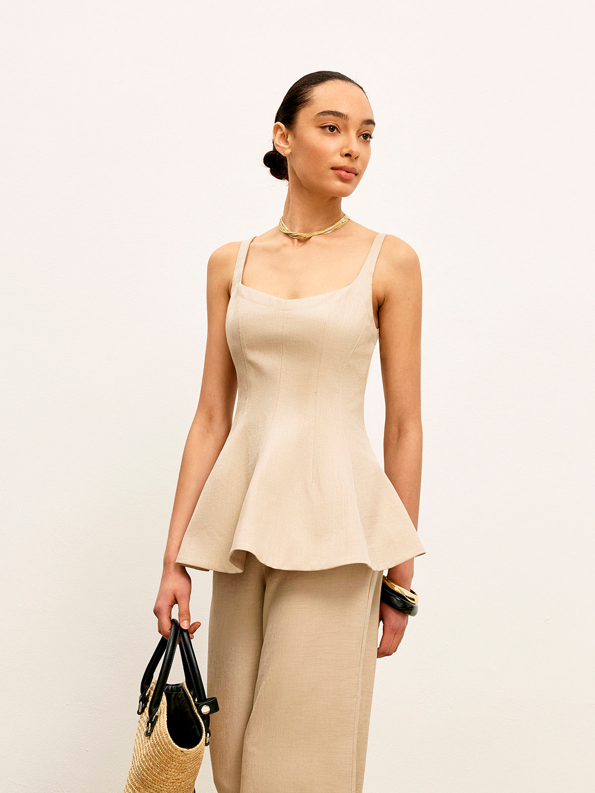 Arka Fermuarlı Peplum Flare Üst