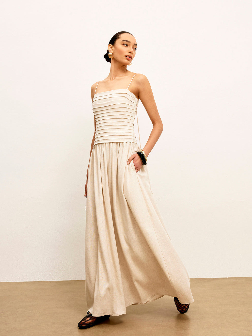 Buruşuk Bağcıklı Askılı Atlet Elbise