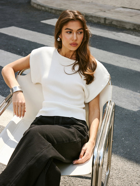 Kısa Kollu Yivli Örgü Üst