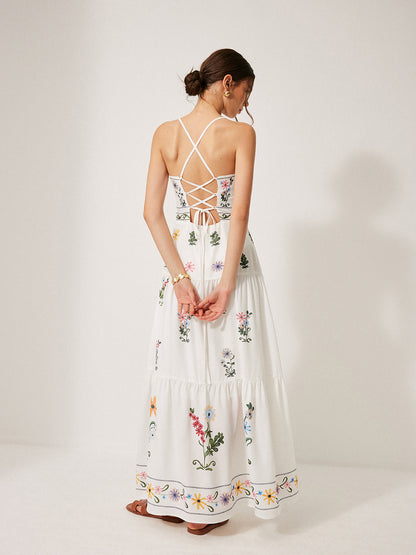 Boho Bağcıklı Sırt Askılı Elbise