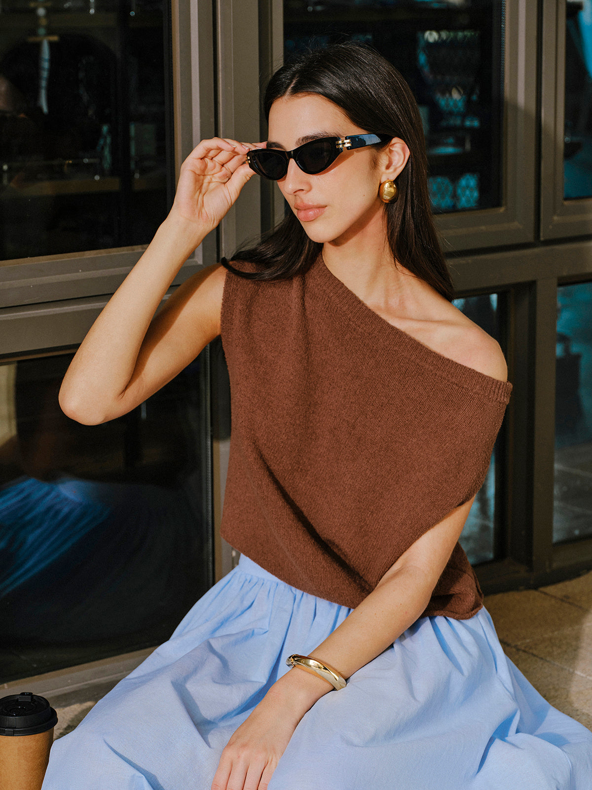 Pamuklu Omuz Açık Örgü Üst