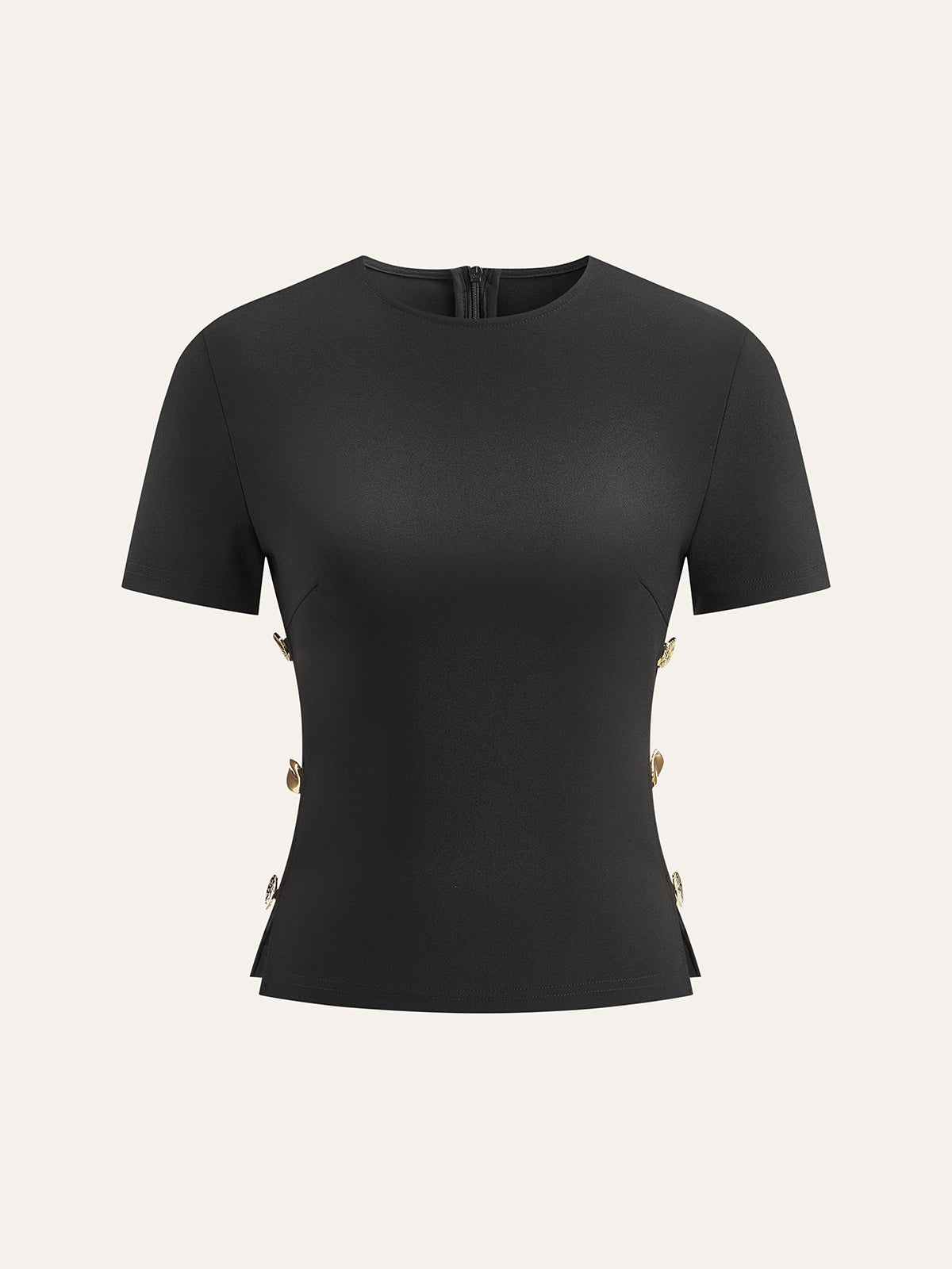 Cut-Out Yan Metal Detaylı Fermuarlı Tişört