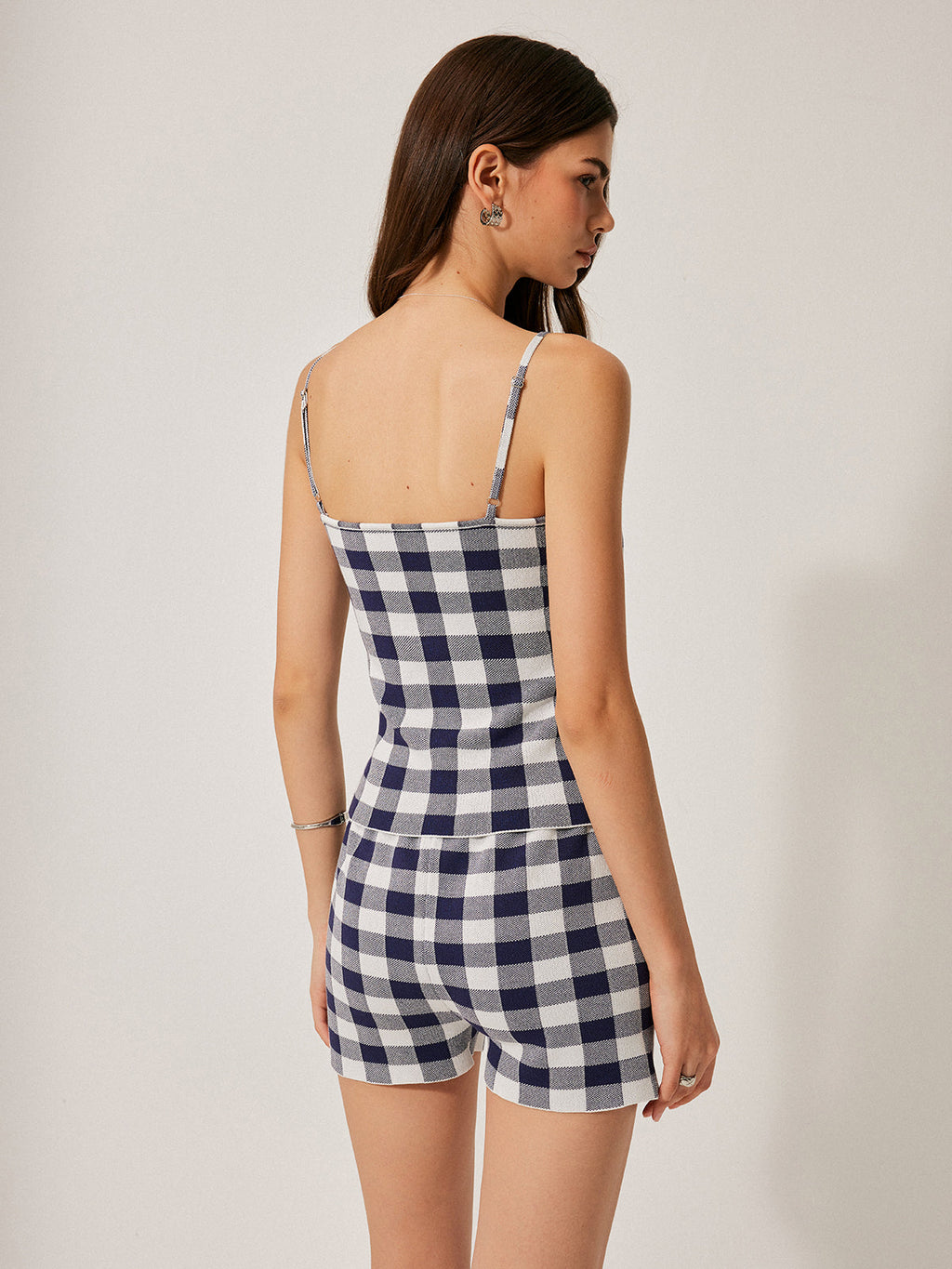 Dama Tahtası Örgü Şort Takımı