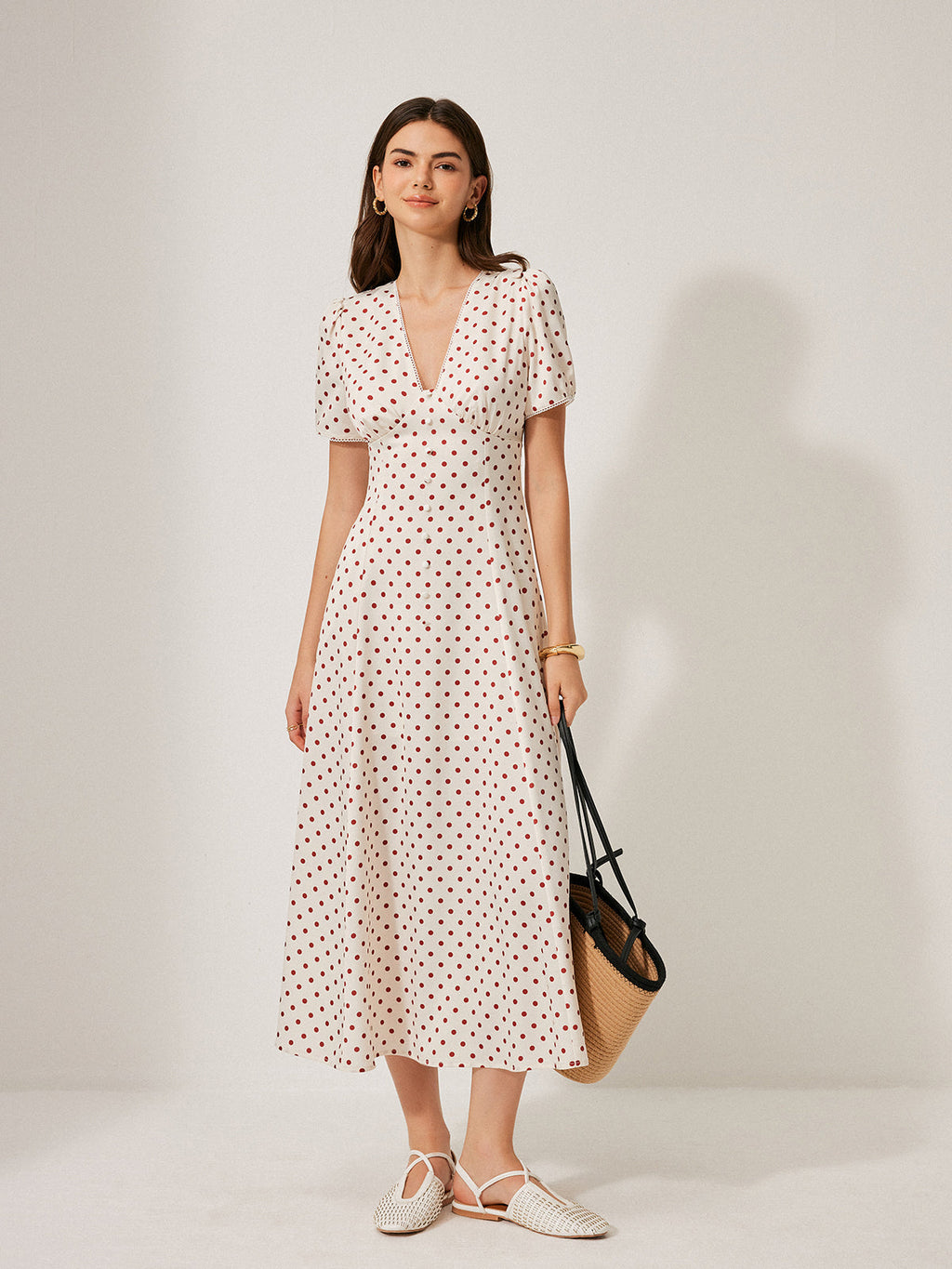 Polka Dot Puf Kollu Elbise
