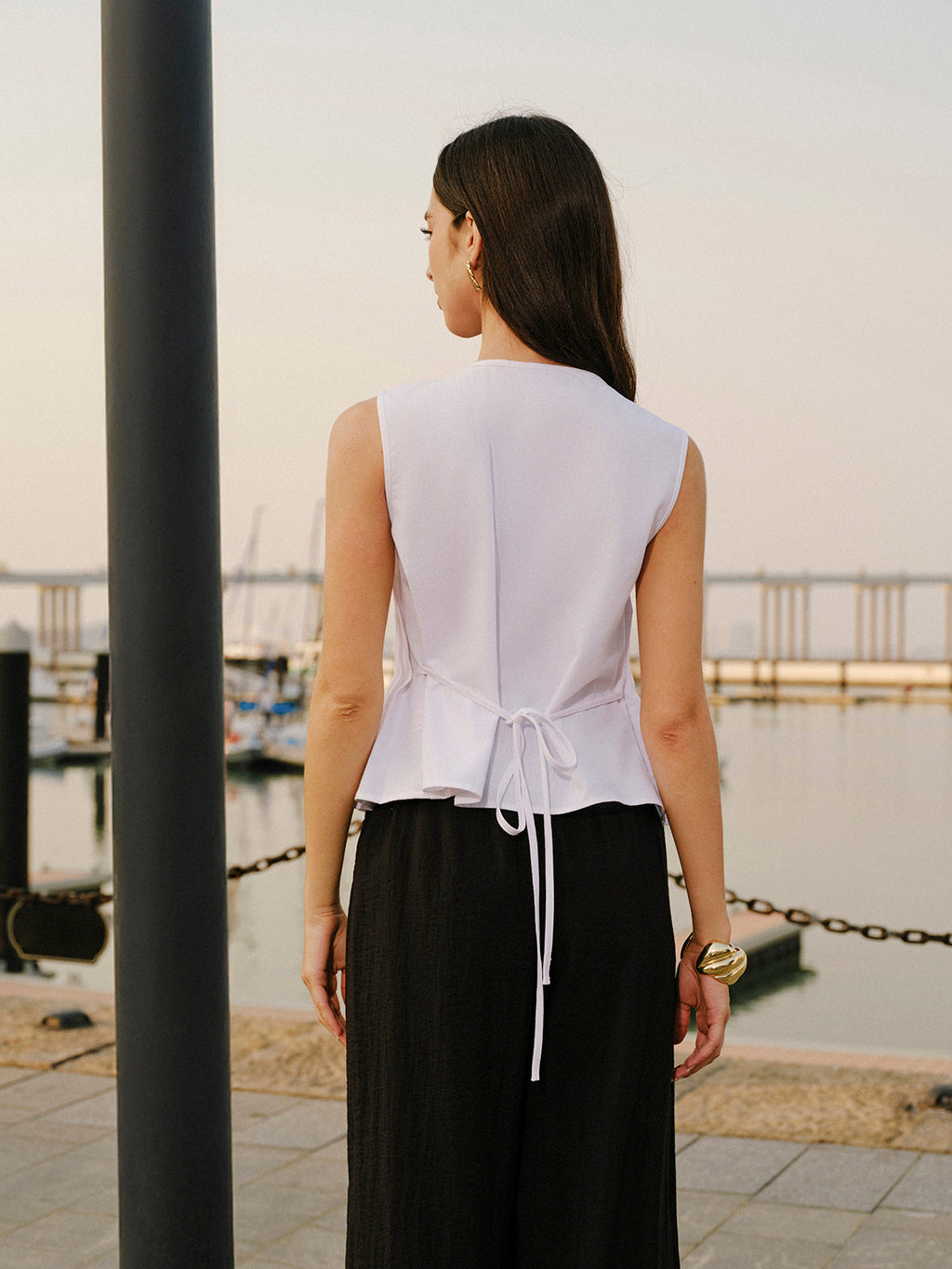 Pamuk Ve Keten Pileli Arka Bağlamalı Üst