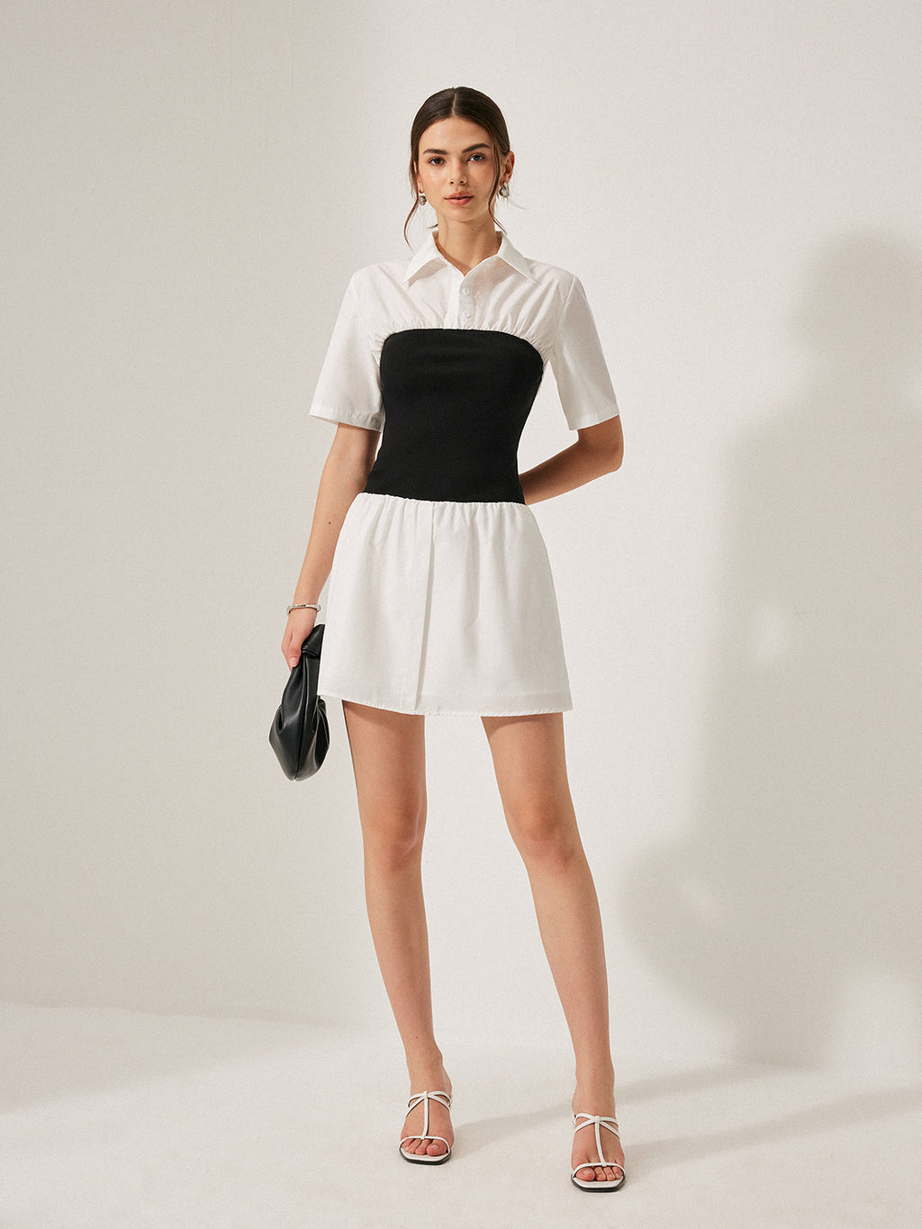 2'Si 1 Arada Panel Dekor Düğme Yaka Gömlek Elbise