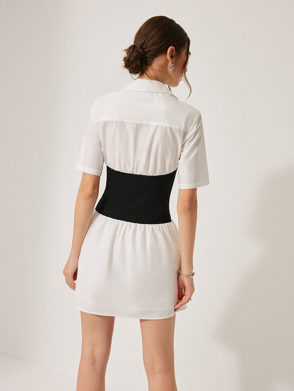 2'Si 1 Arada Panel Dekor Düğme Yaka Gömlek Elbise