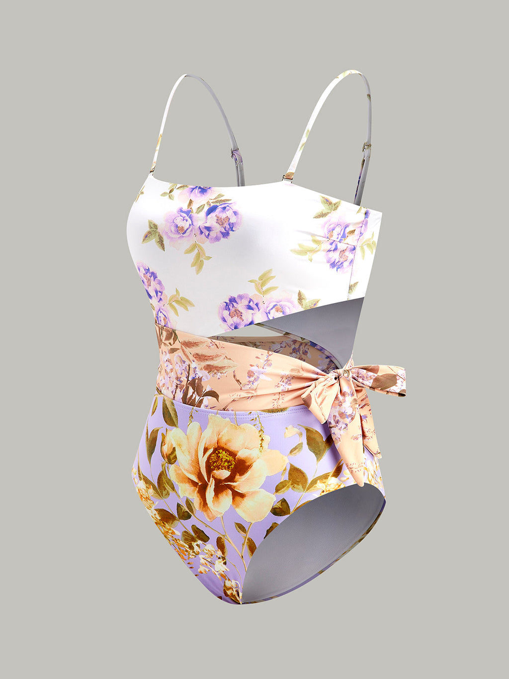 Baskılı Kesikli Fiyonklu Spagetti Askılı Tek Parça Mayo