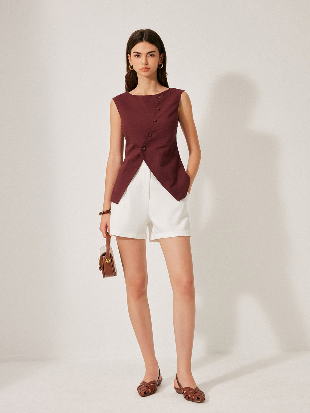 Pamuk & Keten Düğme Detaylı Üst