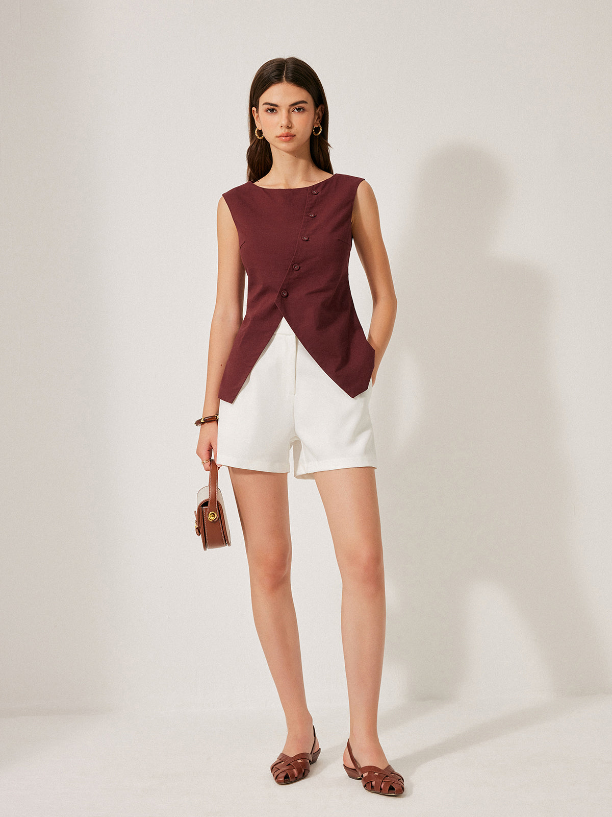 Pamuk & Keten Düğme Detaylı Üst