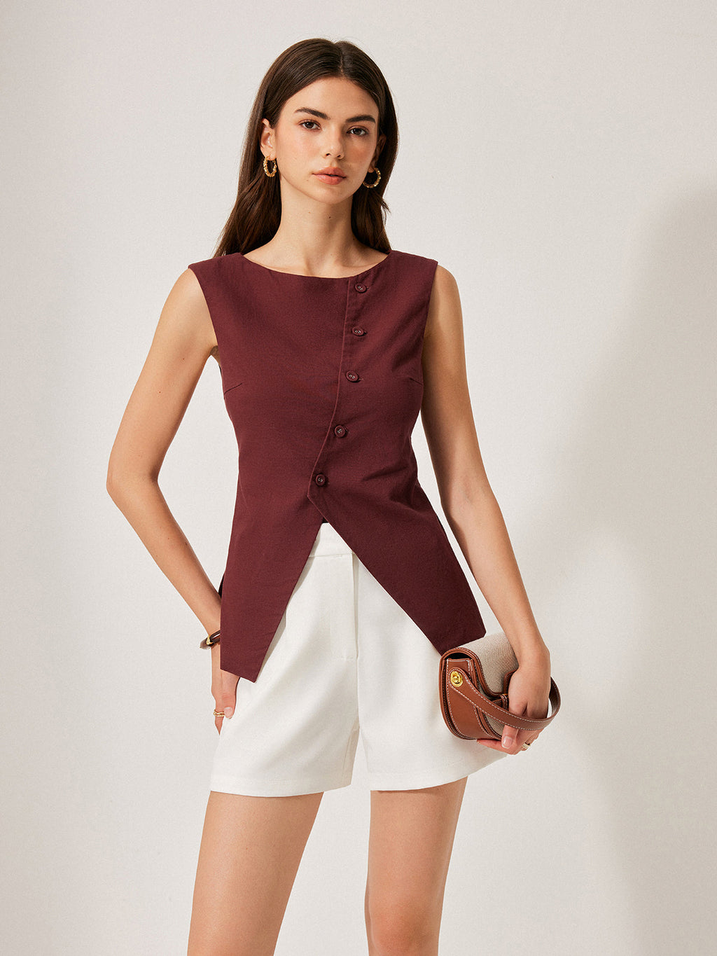 Pamuk & Keten Düğme Detaylı Üst