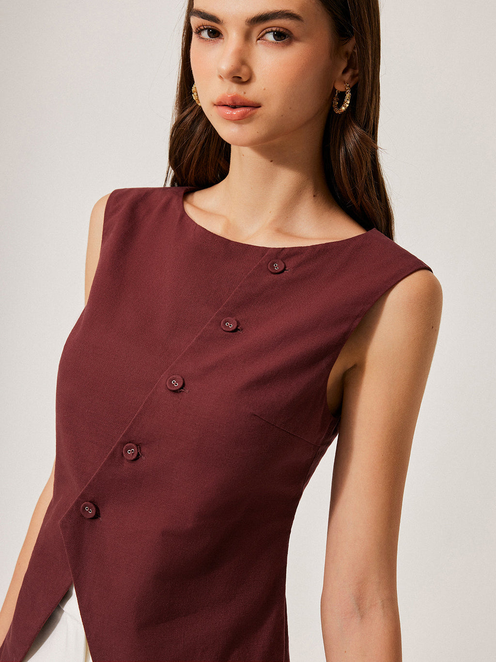 Pamuk & Keten Düğme Detaylı Üst