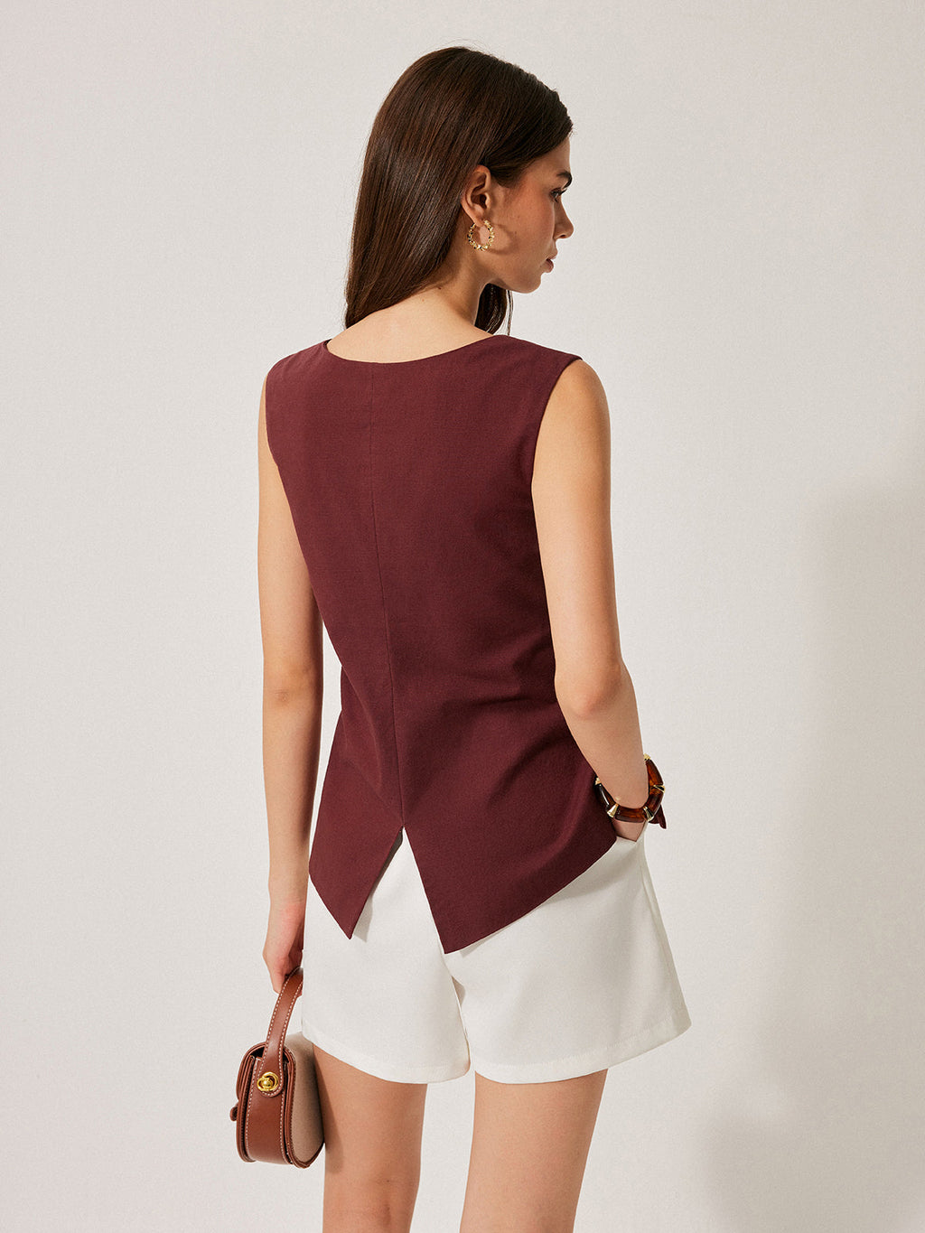 Pamuk & Keten Düğme Detaylı Üst