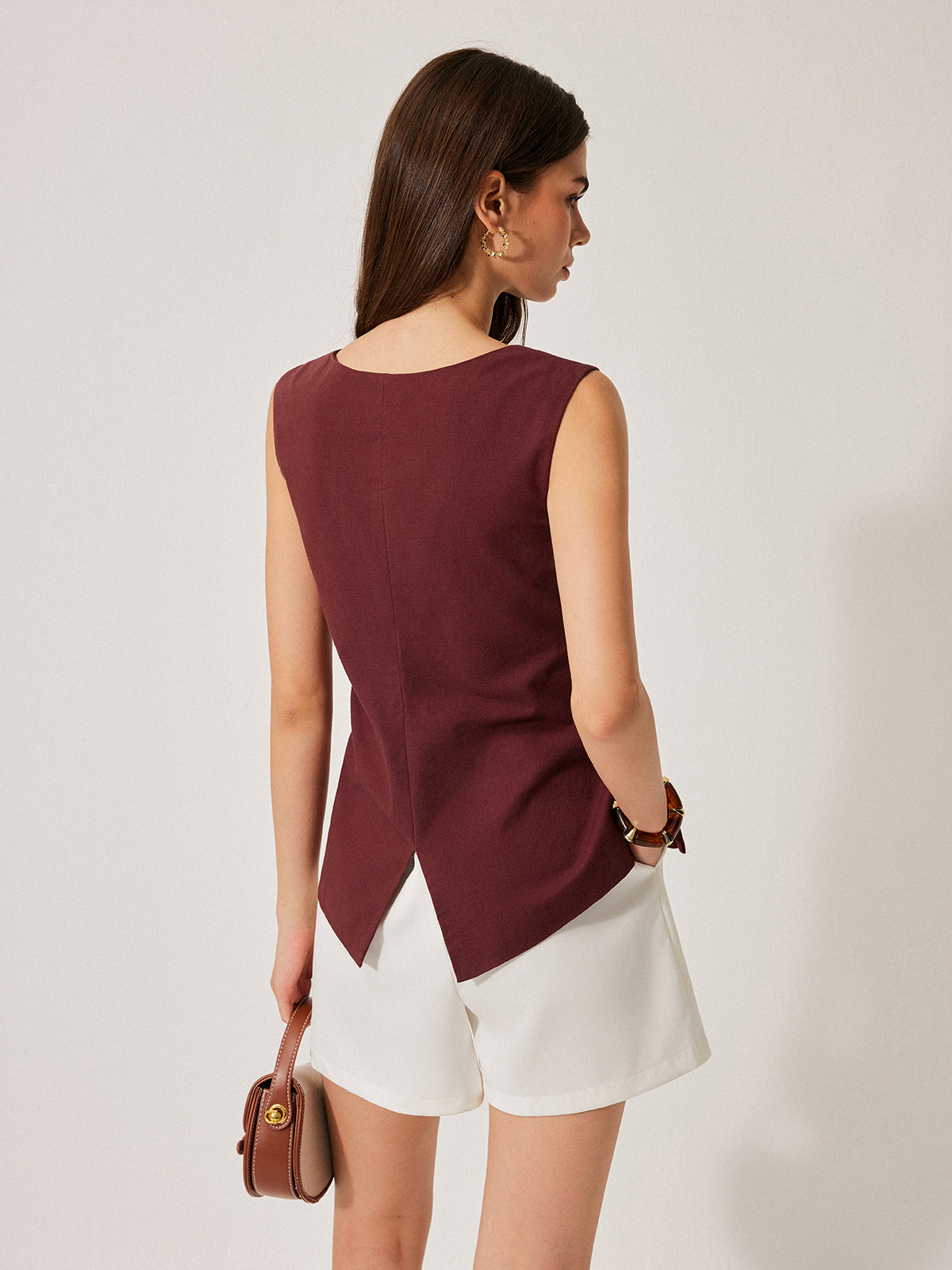 Pamuk & Keten Düğme Detaylı Üst