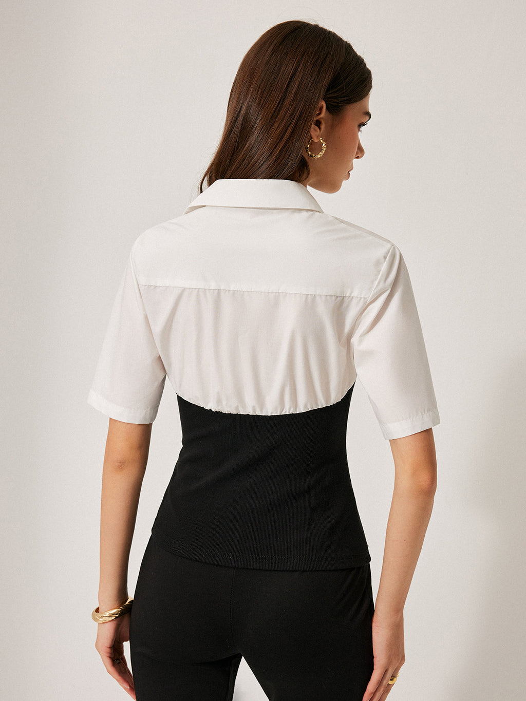 2'Si 1 Arada Panel Dekor Düğme Yaka Bluz