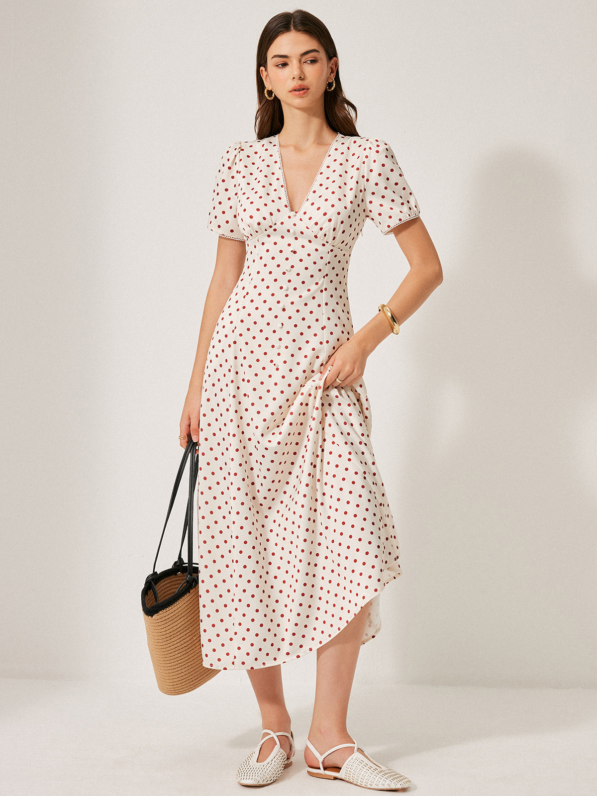 Polka Dot Puf Kollu Elbise