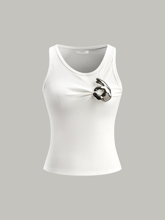 Metal Detaylı Yivli Örgü Üst