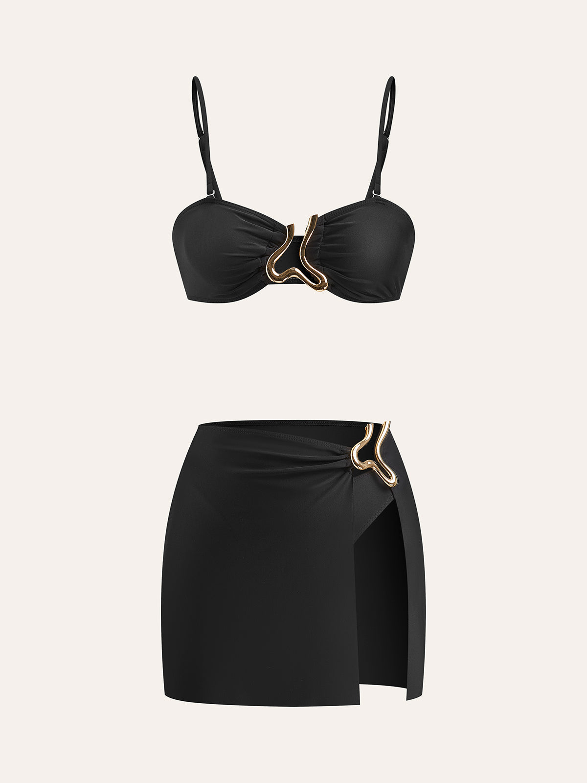 Altın Detaylı Bikini Takımı Ve Üst Etek