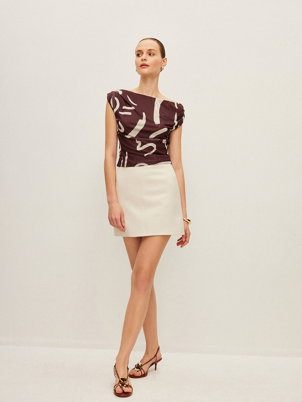 Soyut Baskılı Omuz Açık Üst