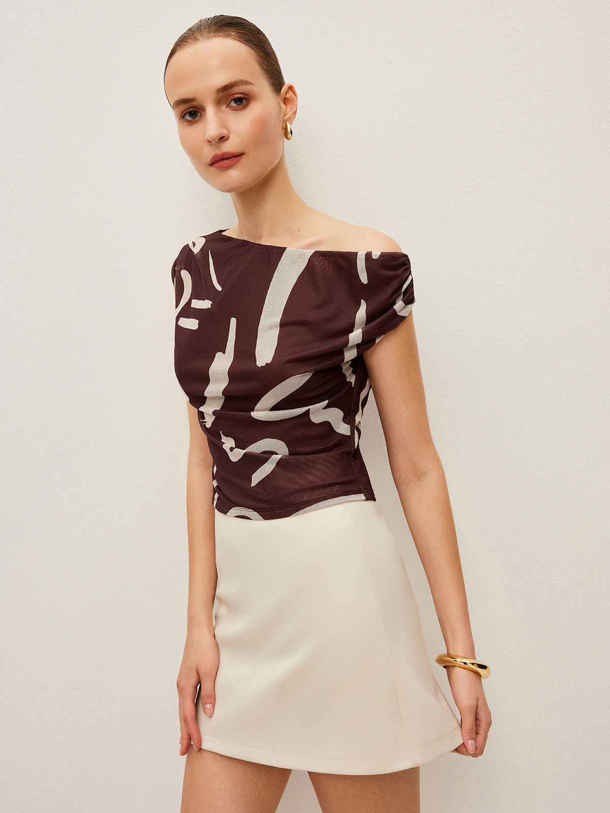 Soyut Baskılı Omuz Açık Üst