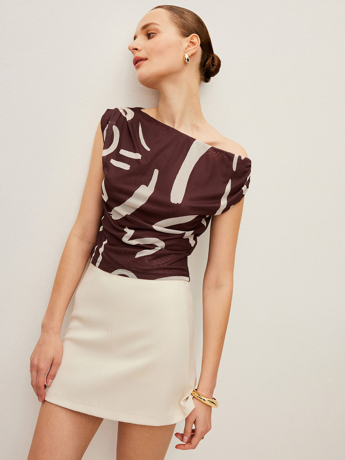 Soyut Baskılı Omuz Açık Üst