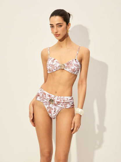 Çiçek Desenli Deniz Kabuğu Detaylı Bikini Takımı