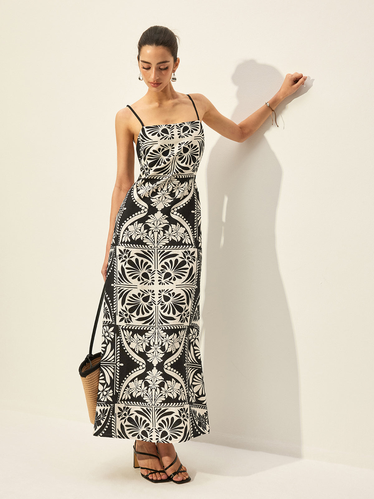 Çiçek Desenli Askılı Elbise