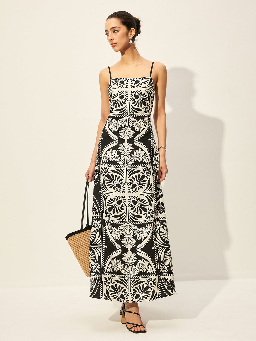 Çiçek Desenli Askılı Elbise