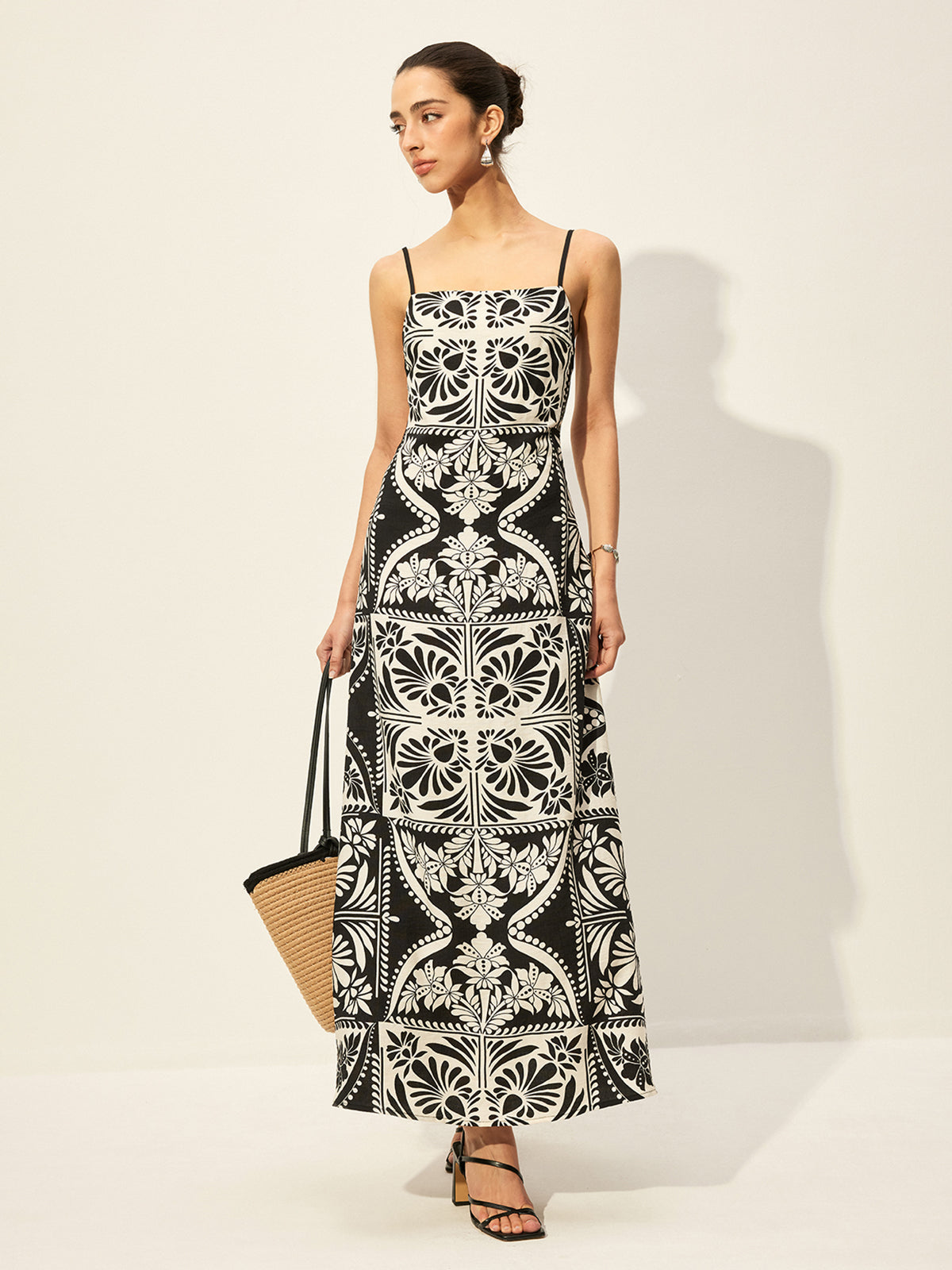 Çiçek Desenli Askılı Elbise