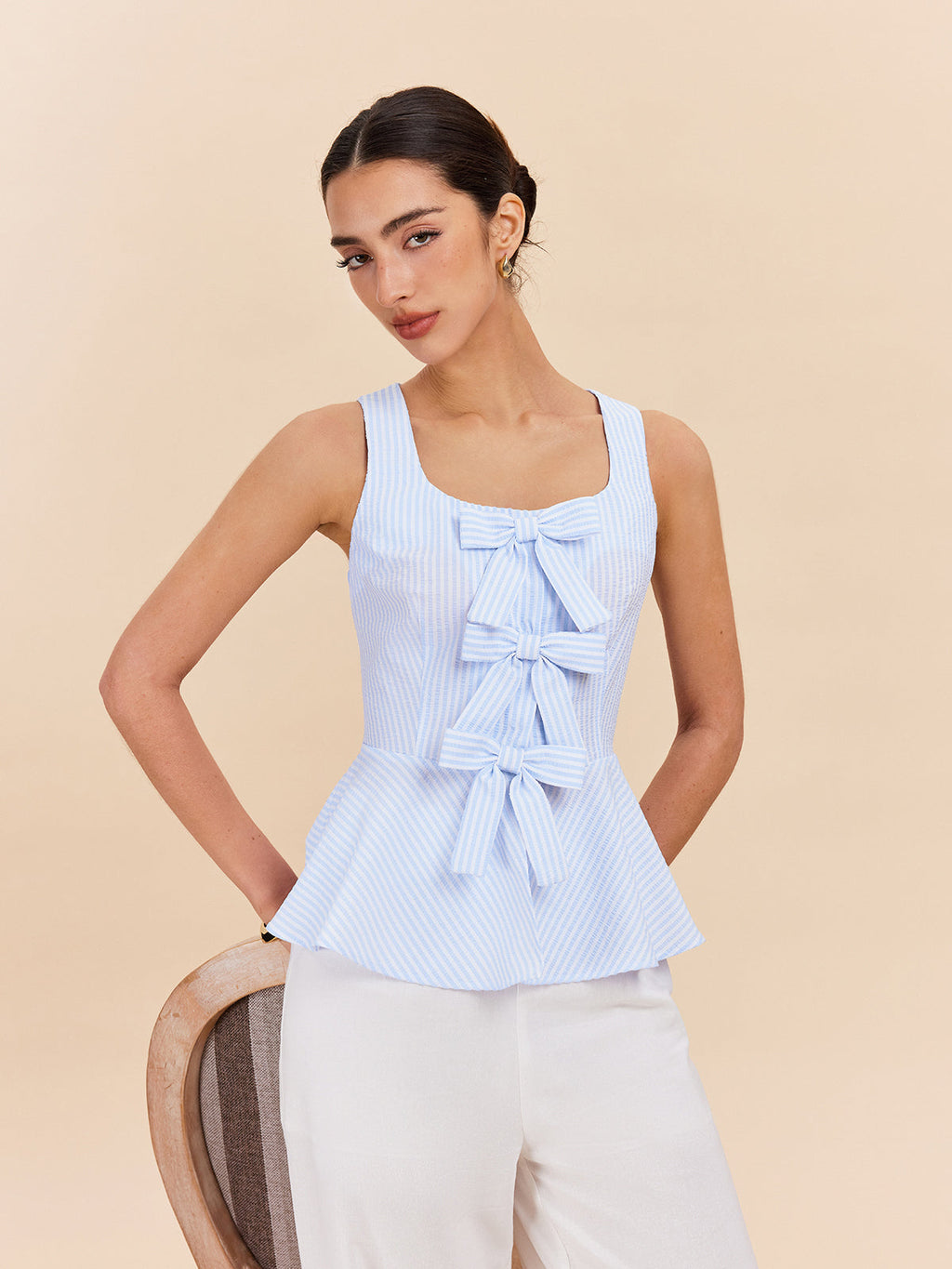 Fiyonk Detaylı Çizgili Peplum Üst