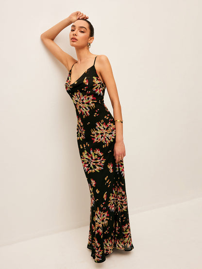 Boho Sırtı Bağlı Şifon Askılı Elbise