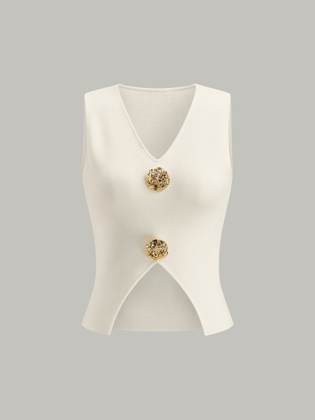 Metal Detay V Yaka Bölünmüş Kazak Yelek