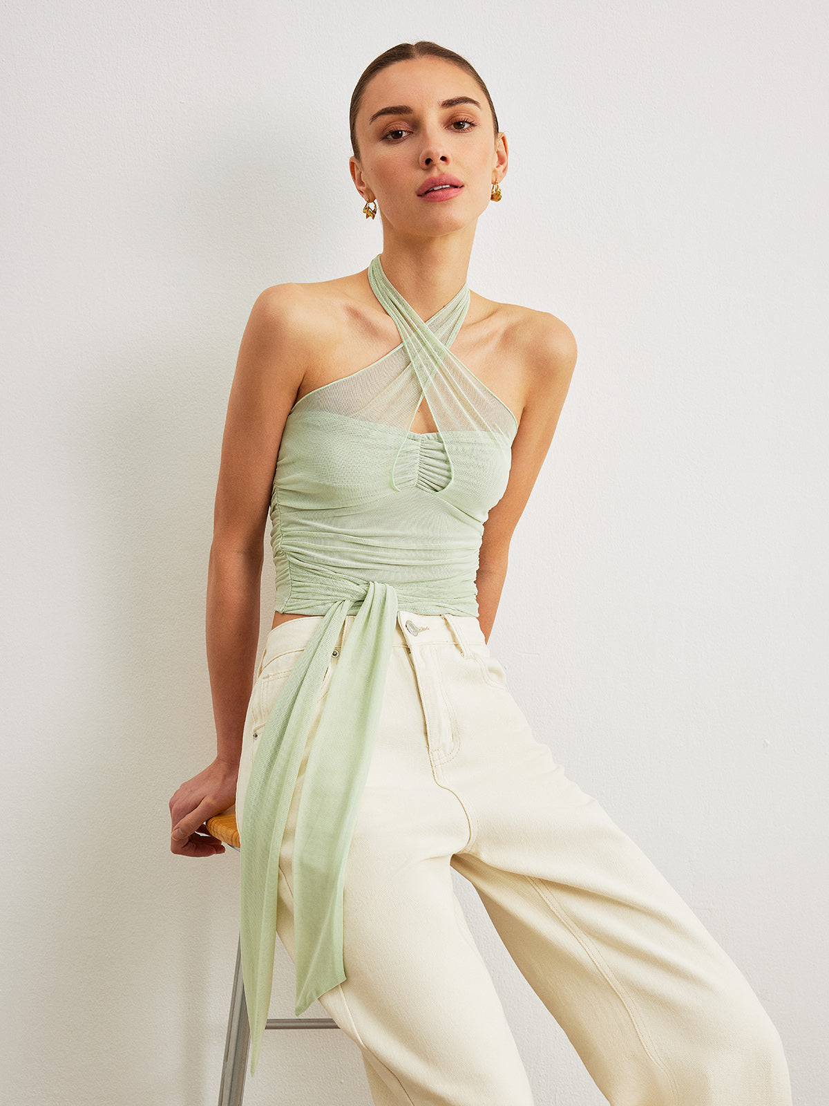 Çapraz Askılı Keten Kısa Üst