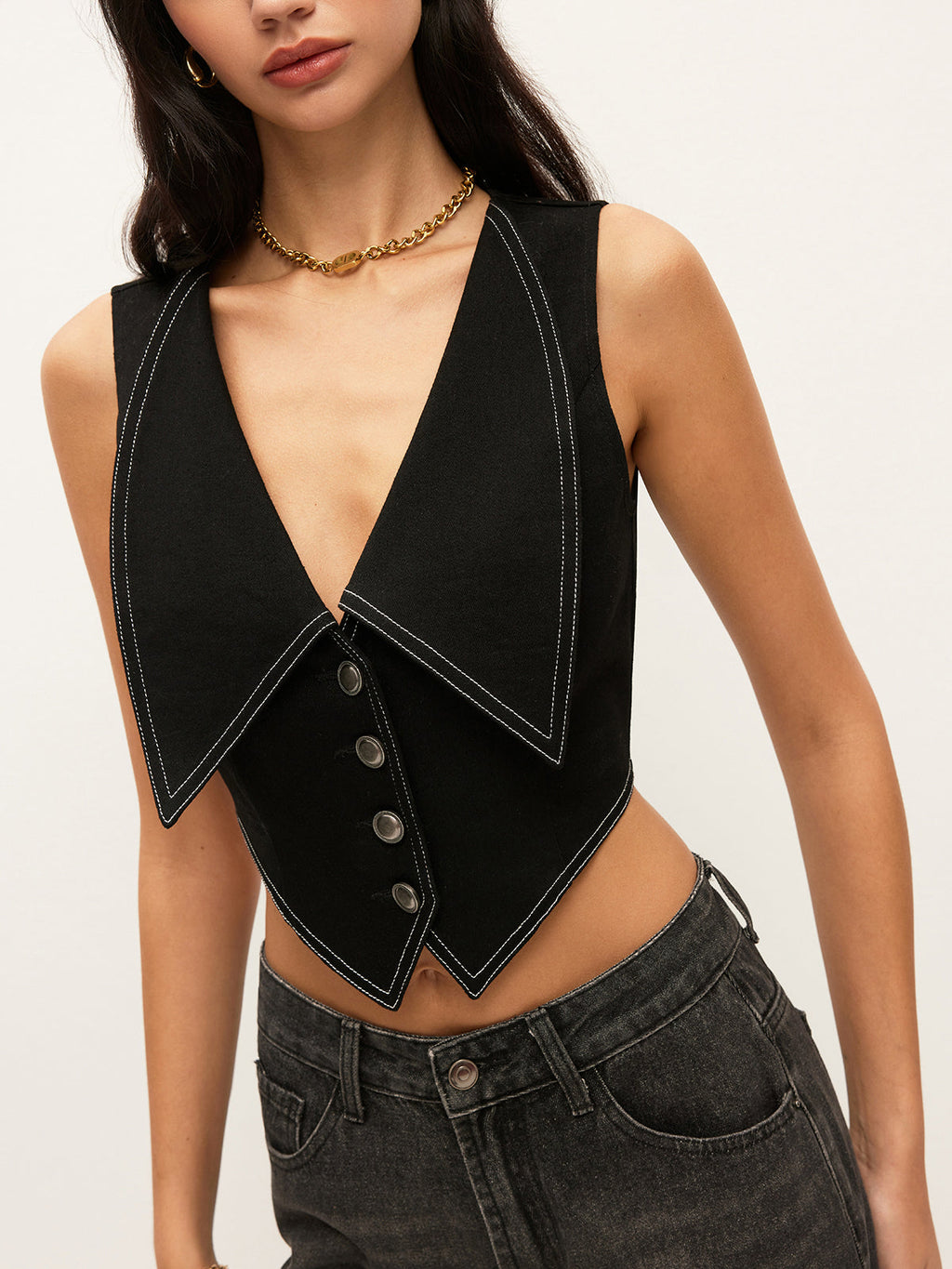 Yakalı Düğmeli Kot Üst