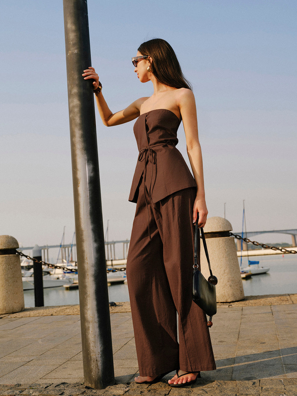 Pamuk Ve Keten Askısız Peplum Üst Bağcıklı