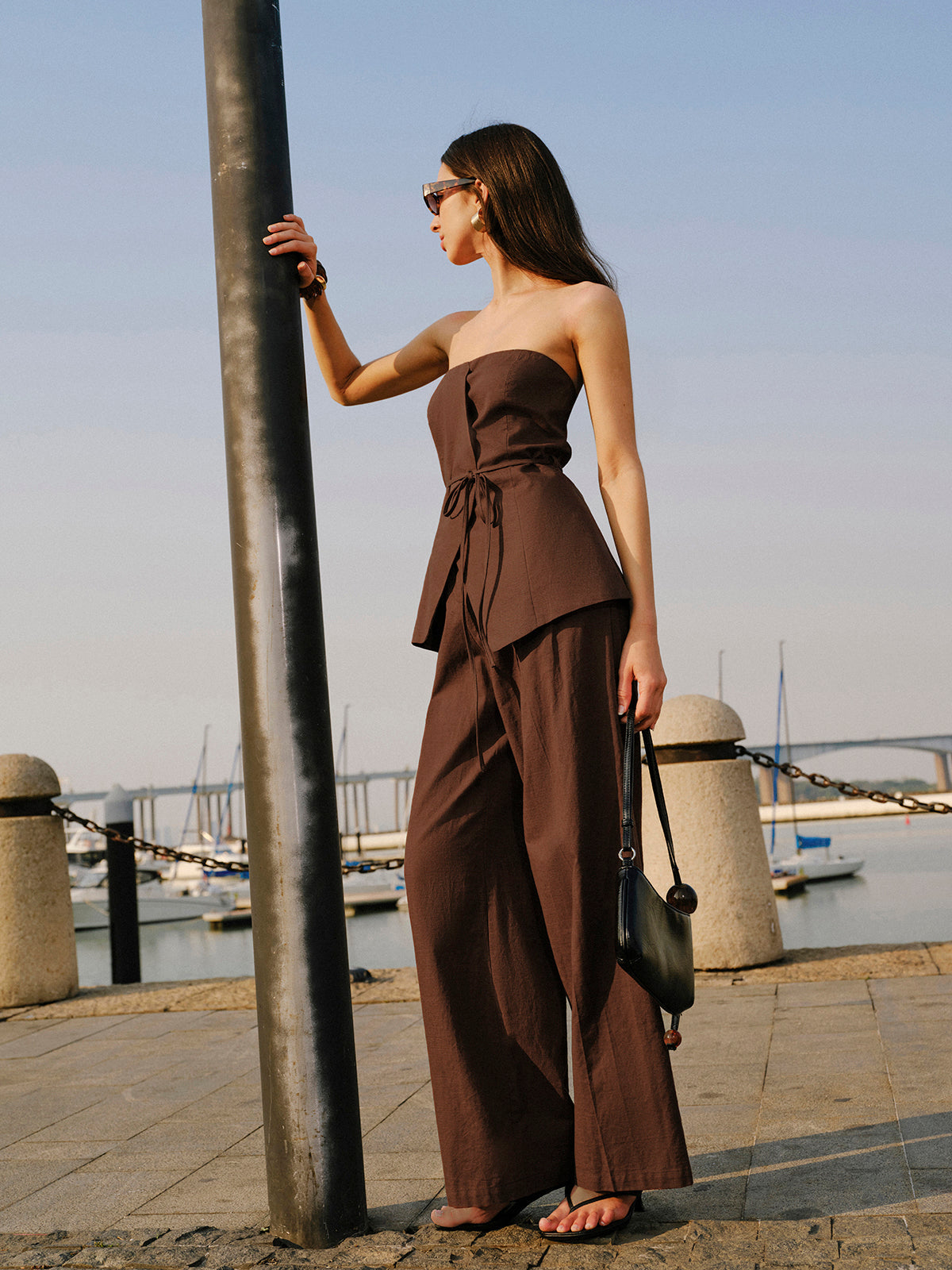 Pamuk Ve Keten Askısız Peplum Üst Bağcıklı