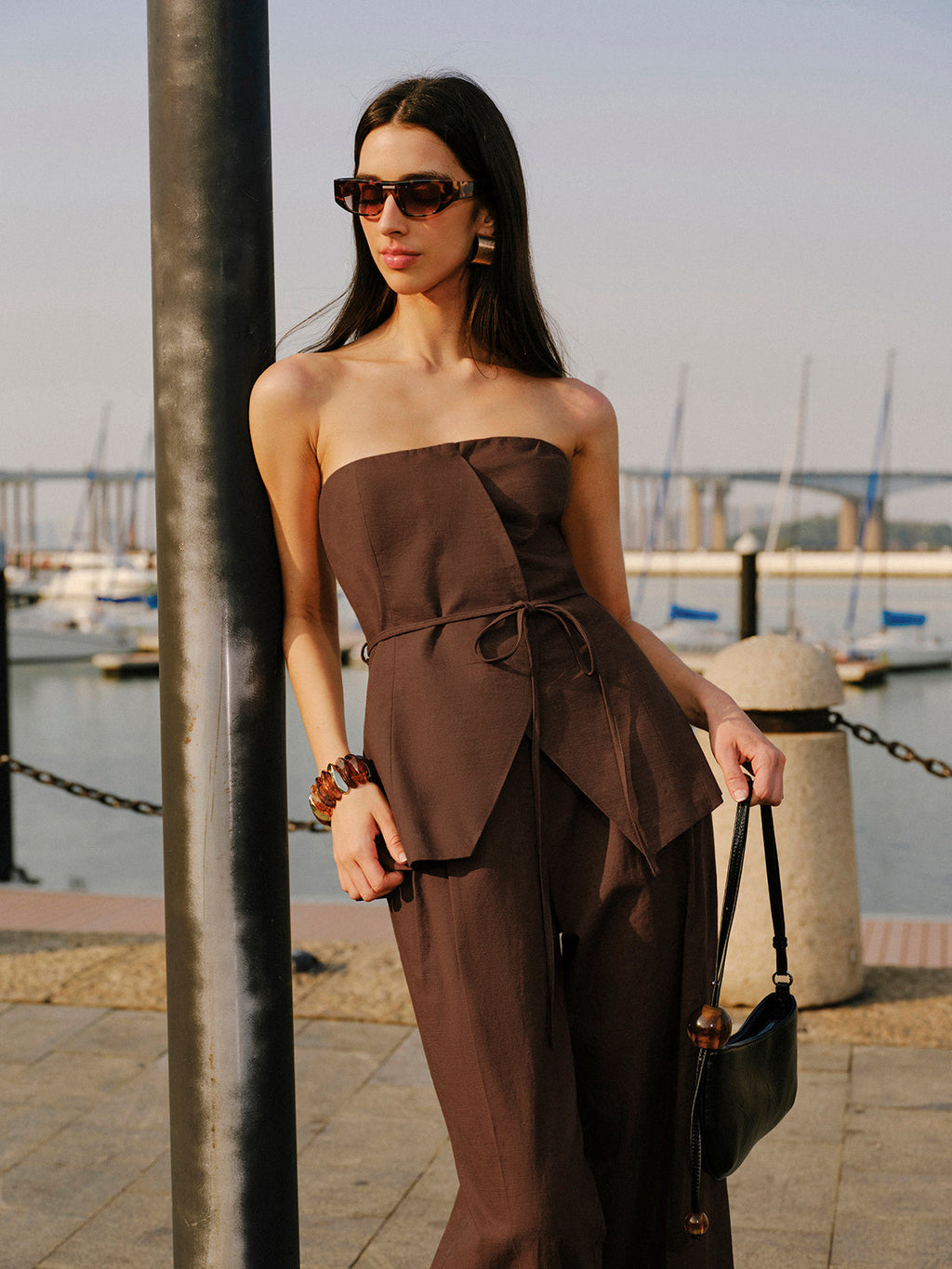 Pamuk Ve Keten Askısız Peplum Üst Bağcıklı