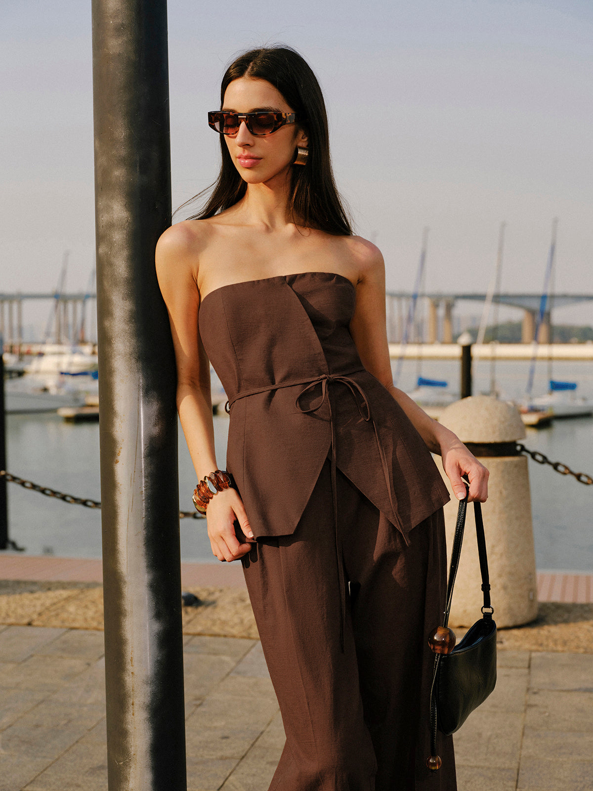 Pamuk Ve Keten Askısız Peplum Üst Bağcıklı