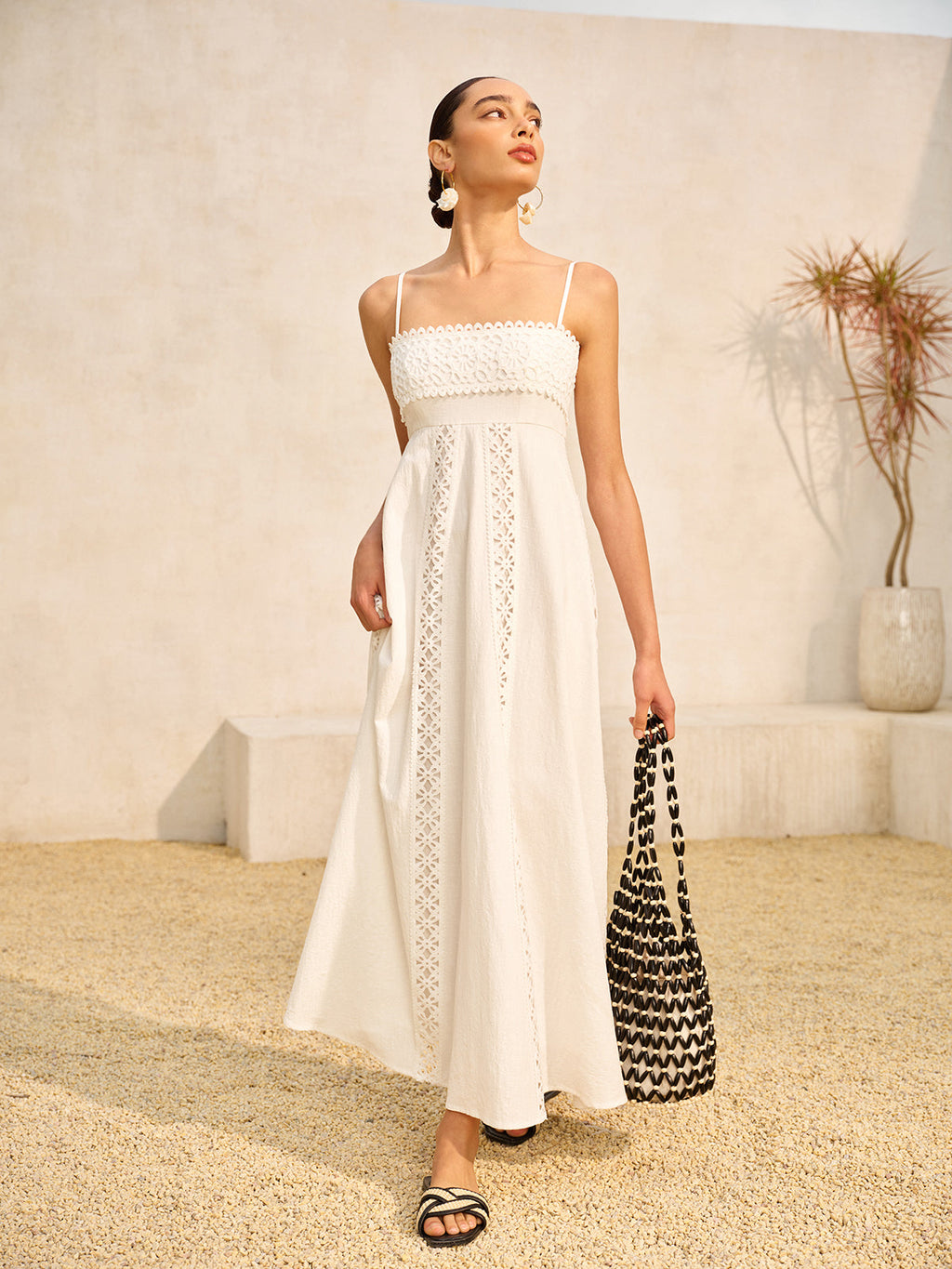 Dantel Kenarlı Pamuklu Askılı Elbise