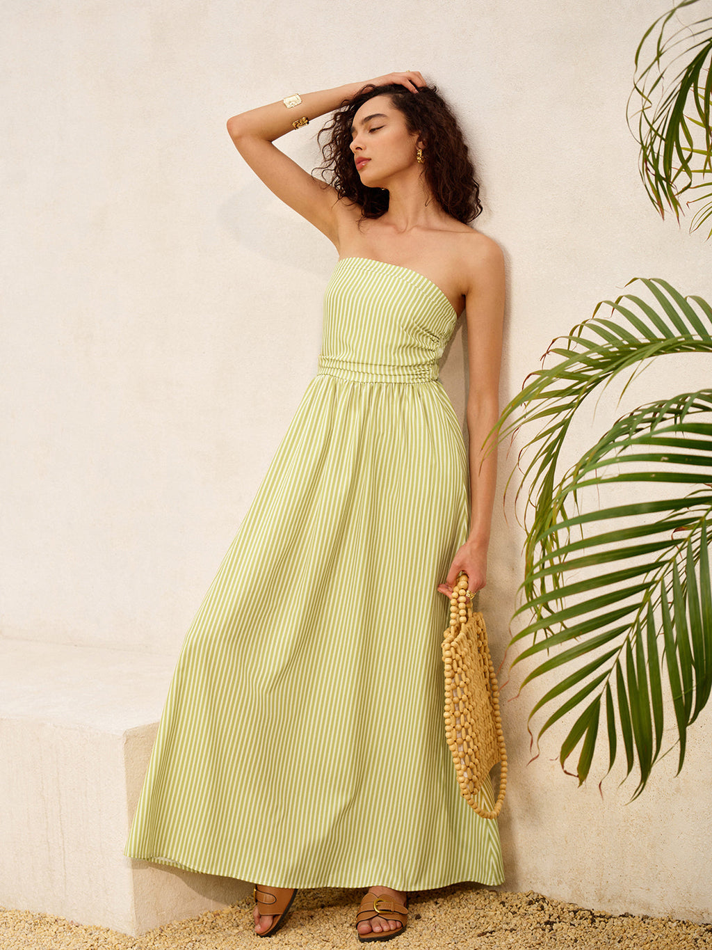 Çizgili Askısız Cepli Elbise