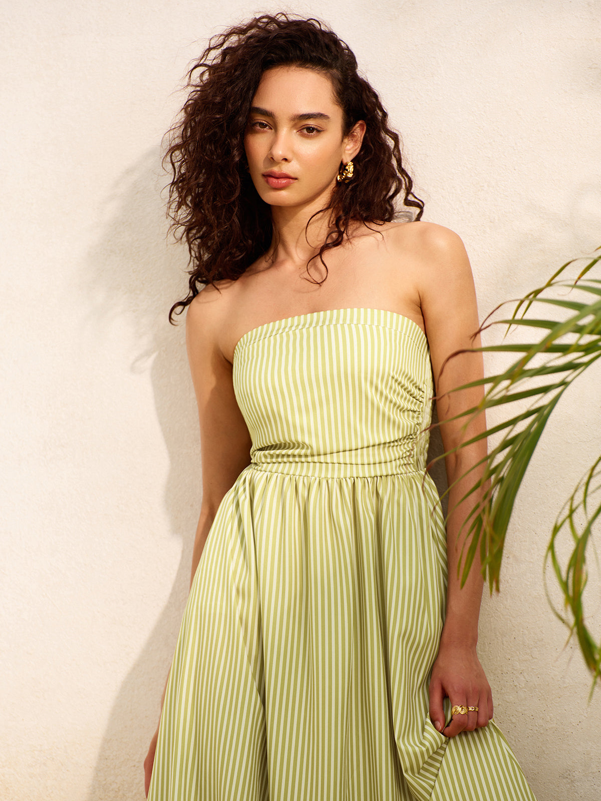 Çizgili Askısız Cepli Elbise